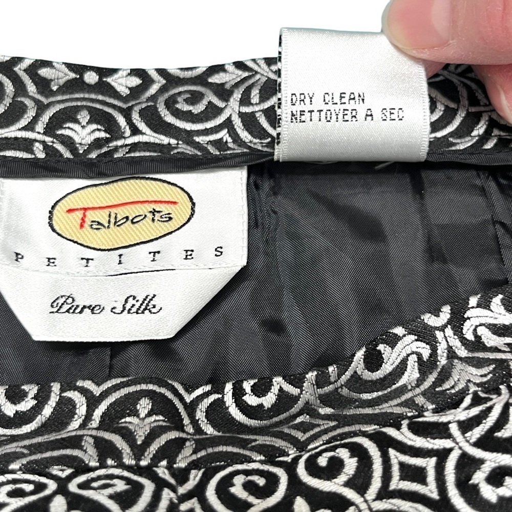 Talbots Petites 100% Pure Silk Black Print Ankle Pants Size 8 Petite - Picture 12 of 14